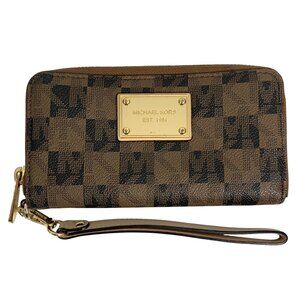 MICHAEL KORS Jet Set Travel MK Logo Continental Wallet Wristlet Brown/Gold